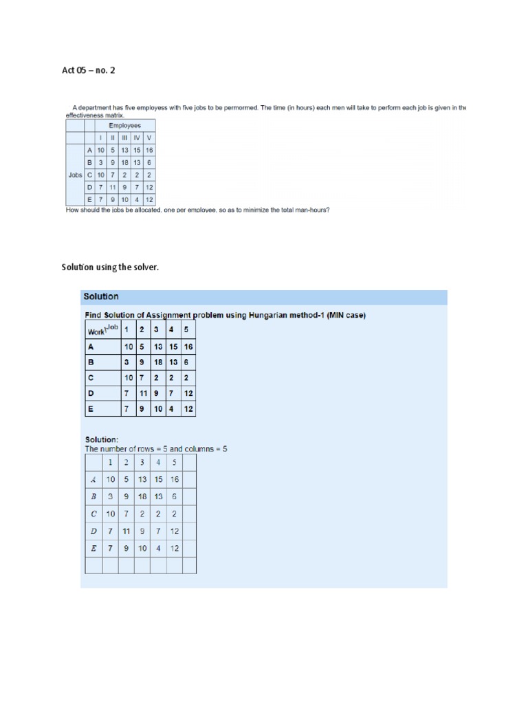Act 05 - Linear programming assignment method | PDF