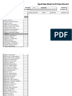 Input Data Sheet For E-Class Record: Region Division District School Name School Id