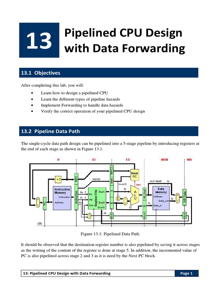 COE301 Lab 13 Pipelined CPU Design With Data Forwarding | PDF | Digital ...