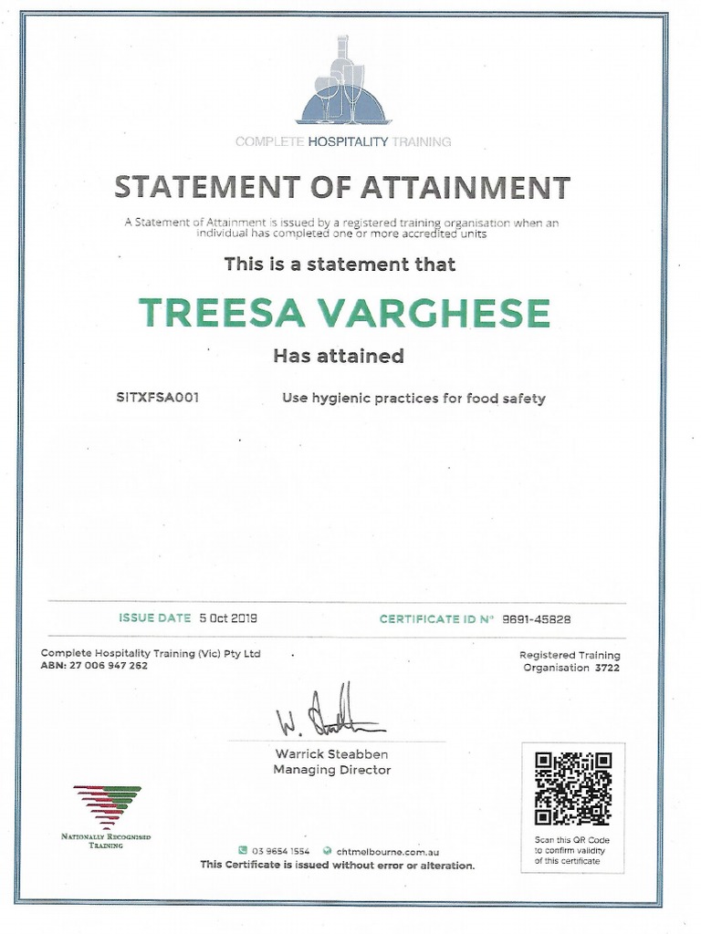 Food Handling Certificate PDF