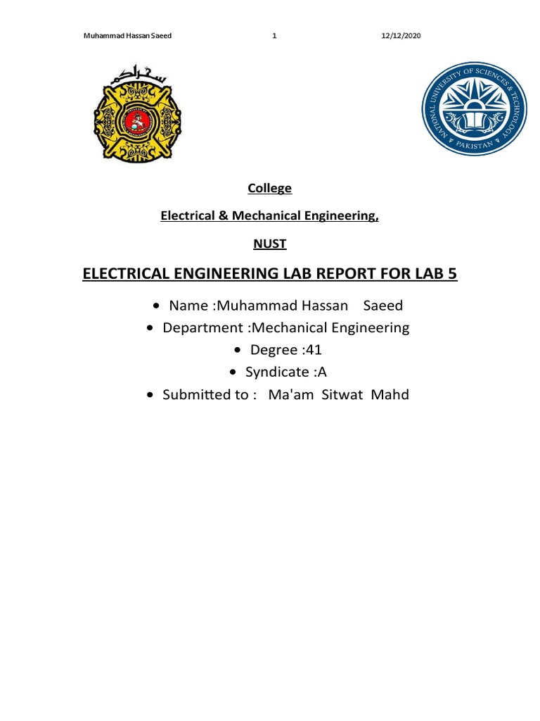 Electrical Engineering Lab Report For Lab 5 PDF Electrical Network