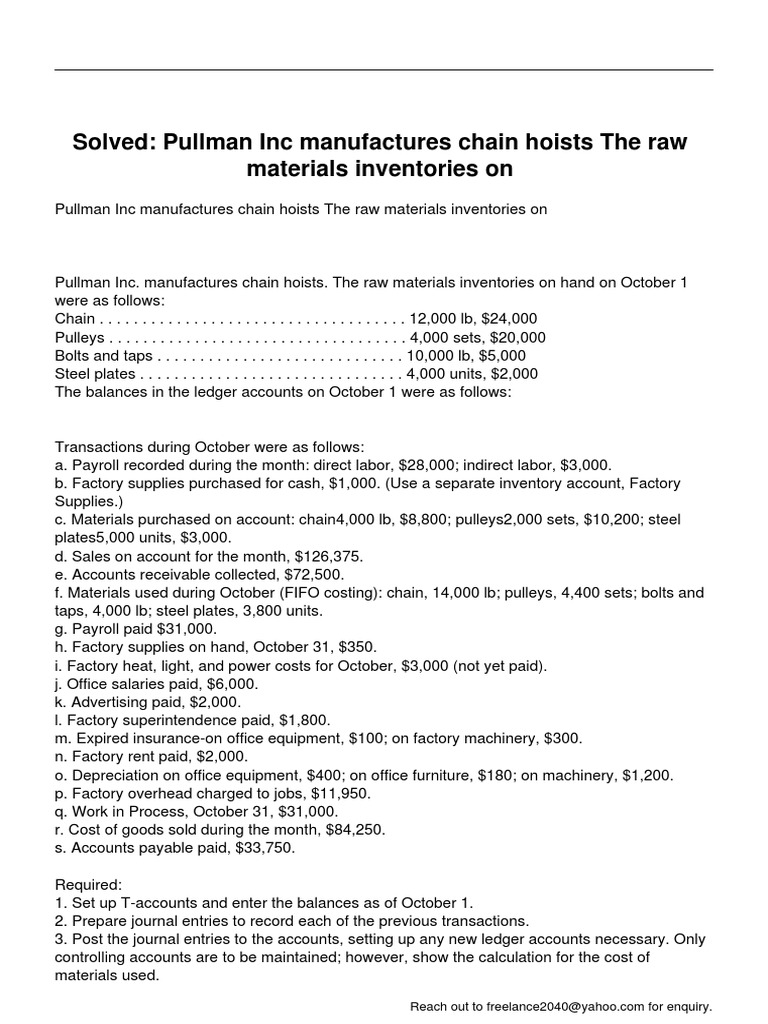 Pullman Inc. Chain Hoist Inventory Report | PDF | Inventory | Balance Sheet