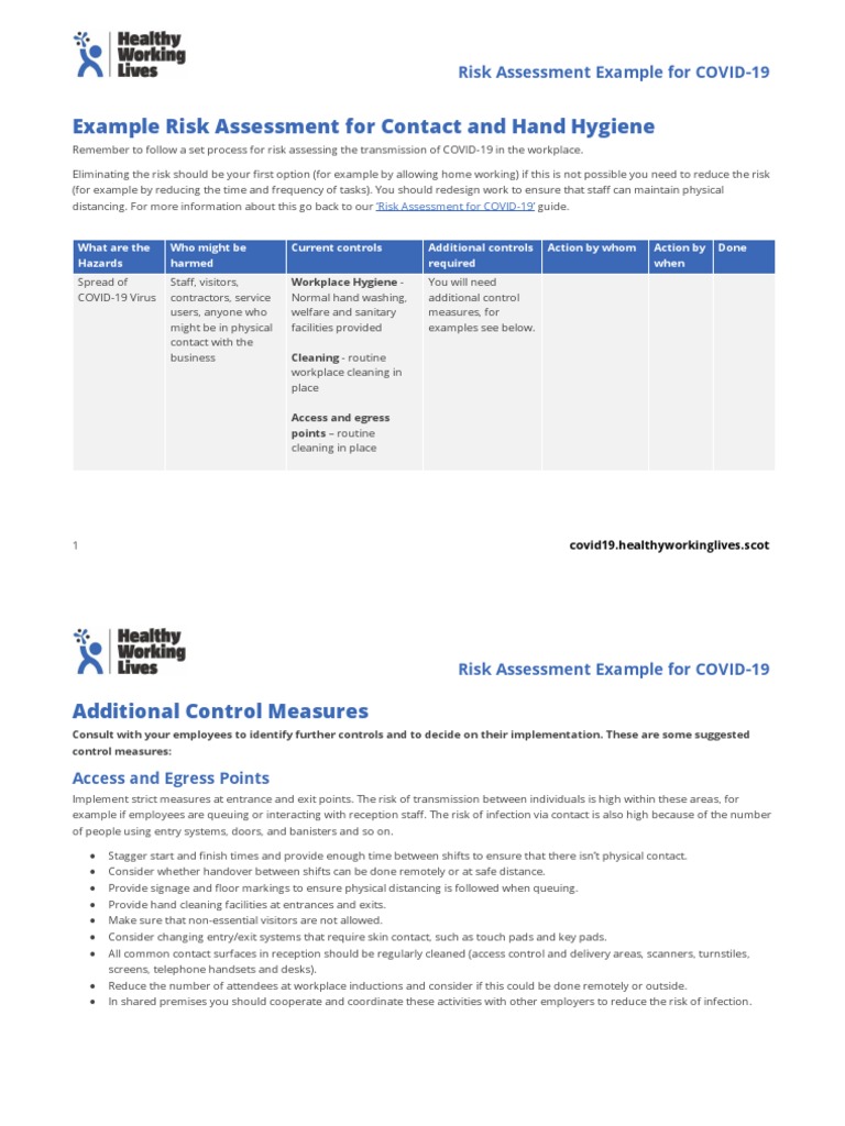 Example Risk Assessment For Contact and Hand Hygiene | PDF | Hand ...