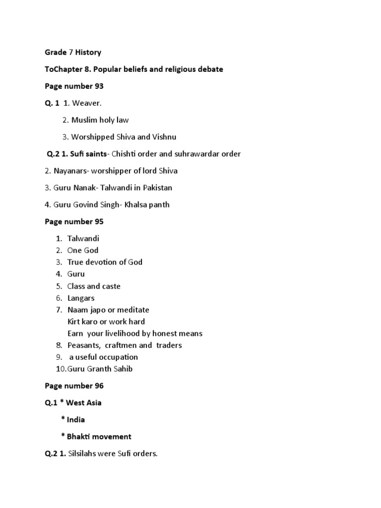Grade 7 History Chapter 8 PDF Bhakti Punjab