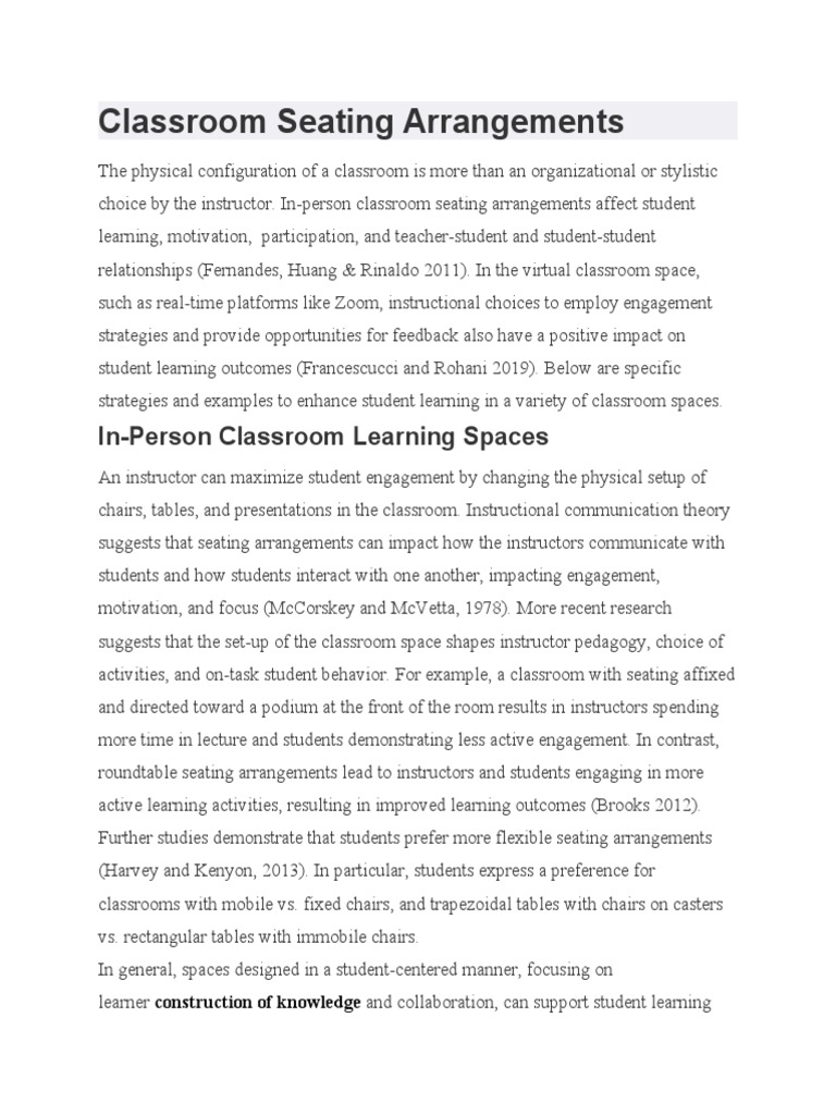 Effective Classroom Seating Strategies | PDF | Classroom | Learning