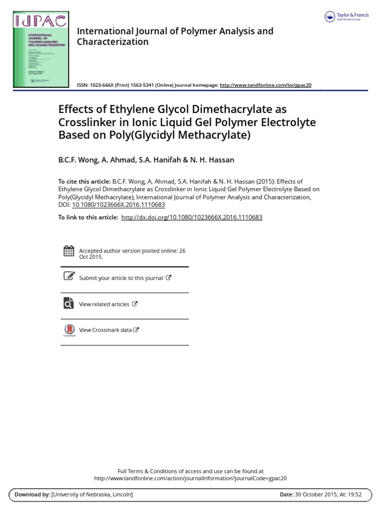Effects of Ethylene Glycol Dimethacrylate As Crosslinker in Ionic Liquid Gel Polymer Electrolyte