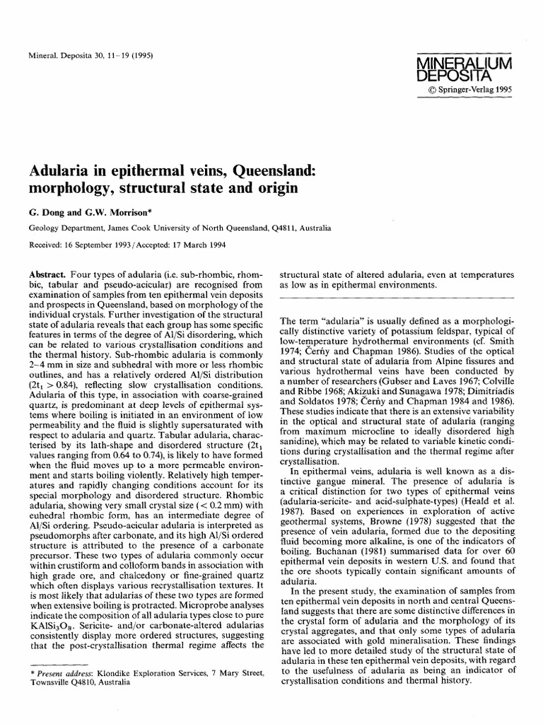 Adularia Types in Queensland Epithermal Veins | PDF | Crystallization ...