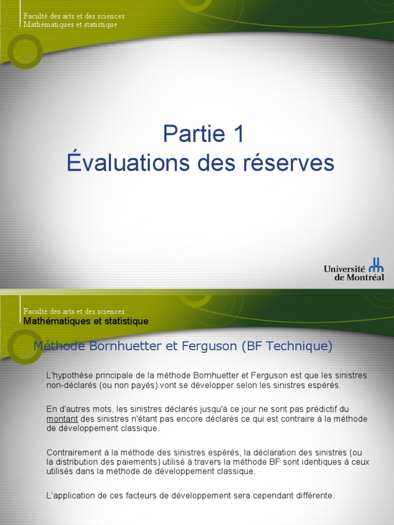 Cours 3 Méthode BornhuetterFerguson PDF Statistiques