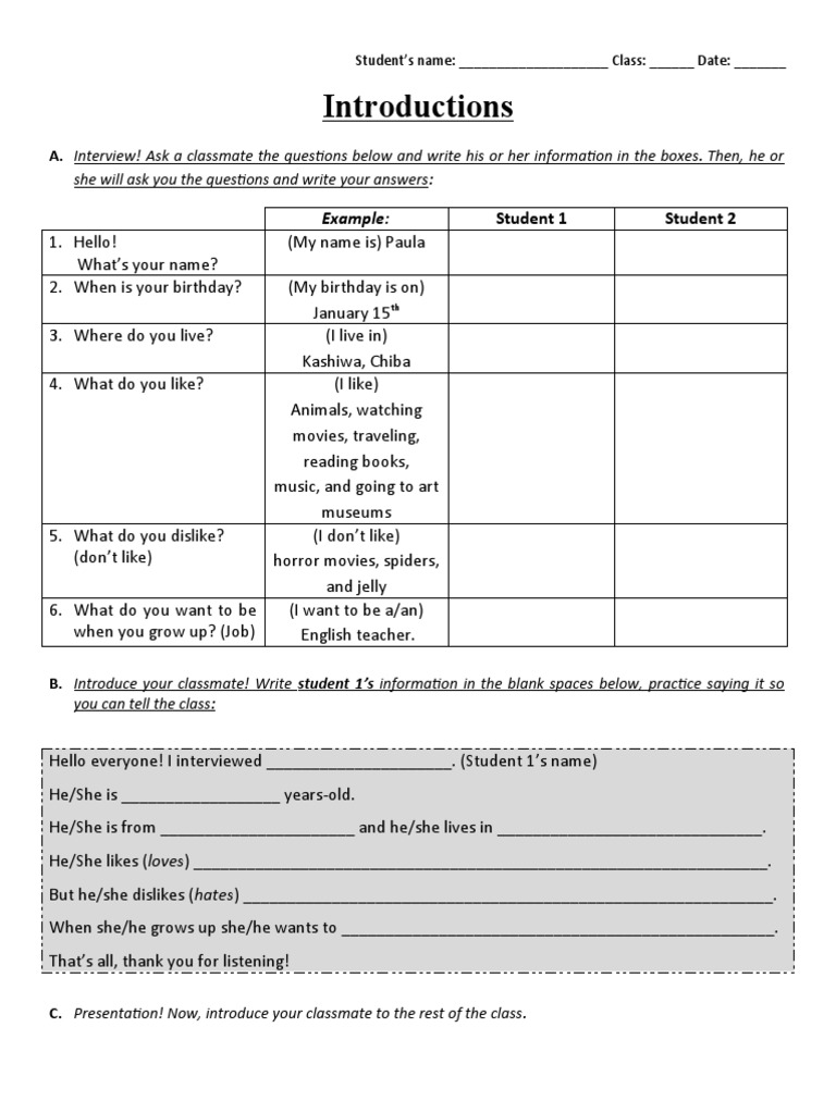 Introductions: She Will Ask You The Questions and Write Your Answers ...