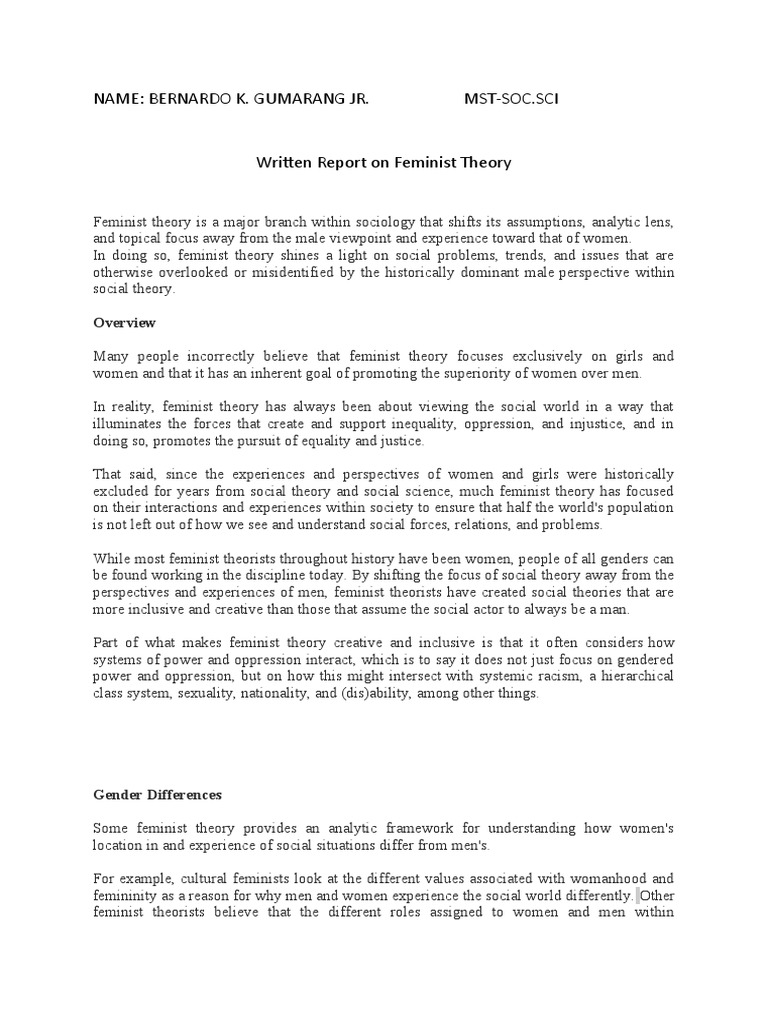 Overview of Feminist Theory | PDF | Feminism | Gender Studies