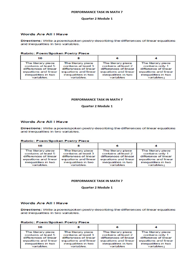 Performance Task in Math 7 Quarter 2 Module 1 | PDF