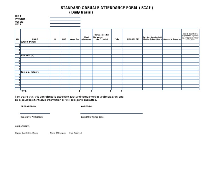 Casual Attendance Form (SCAF) | PDF