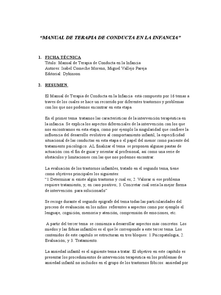 Manual de Terapia de Conducta en La Infancia | PDF | Espectro autista ...