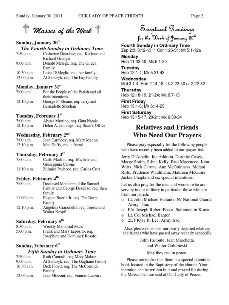 Masses of The Week Scriptural Readings Scriptural Readings Scriptural ...