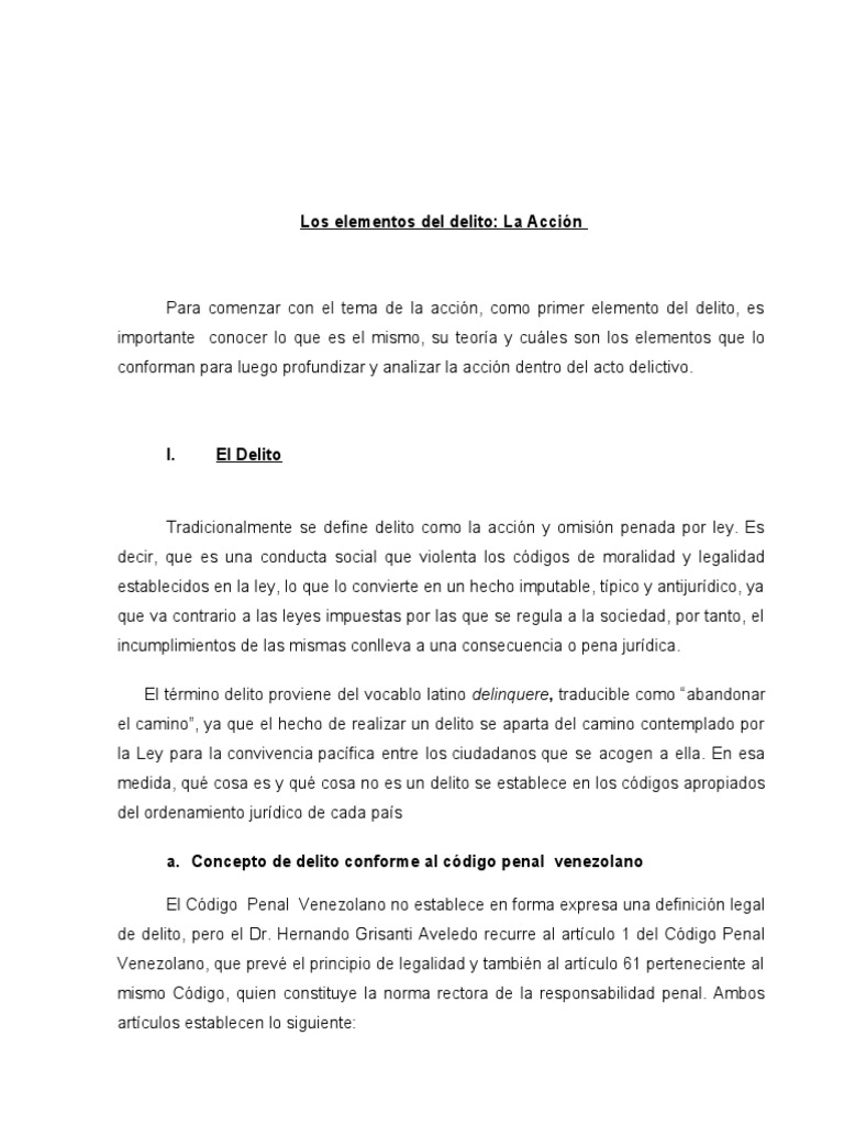 La Acción como Elemento del Delito | PDF | Derecho penal | Perdón