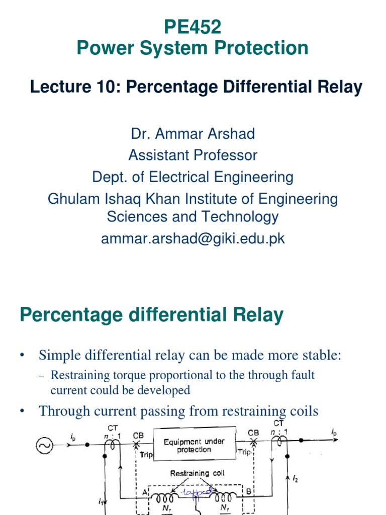 PE452 Lect10 Percentage Differential Relay PDF