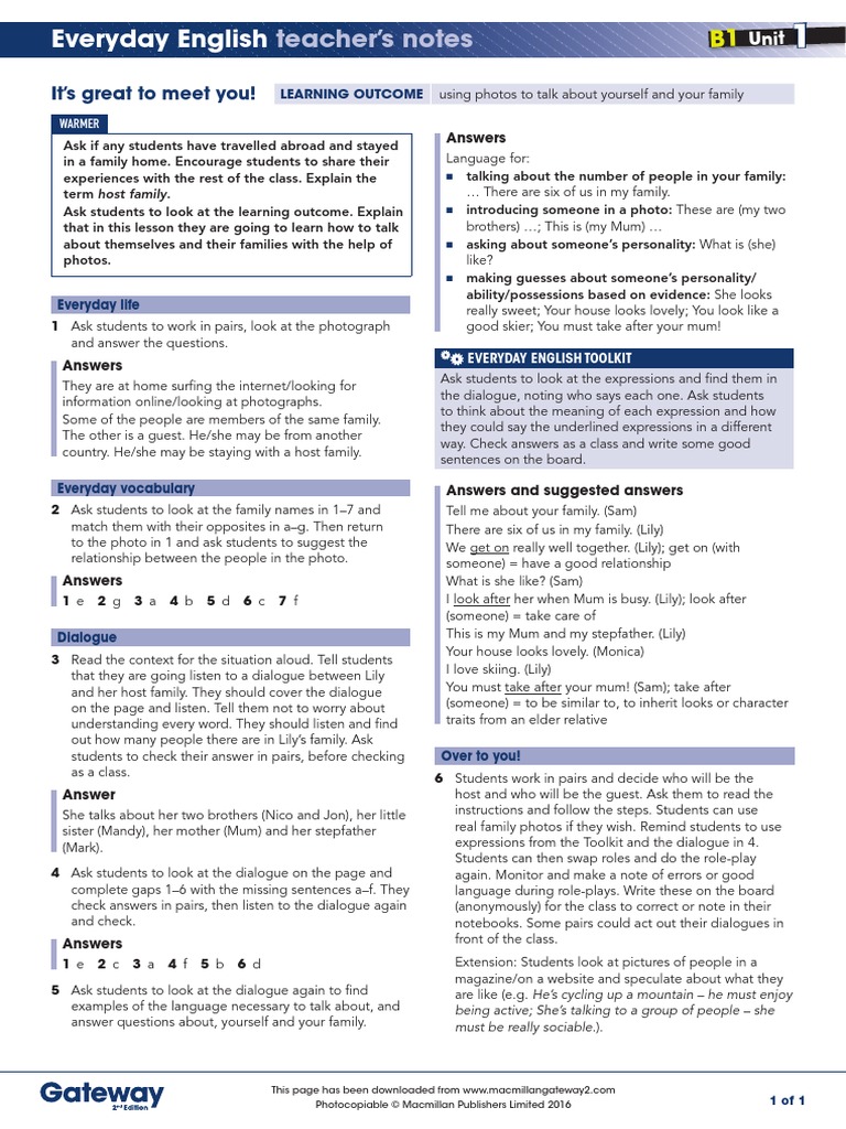 B1 UNIT 1 Everyday English Teacher's Notes | PDF | Applied Psychology ...