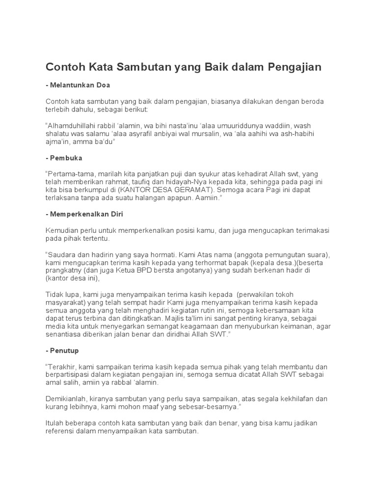 Contoh Kata Sambutan Yang Baik Dalam Pengajian | PDF
