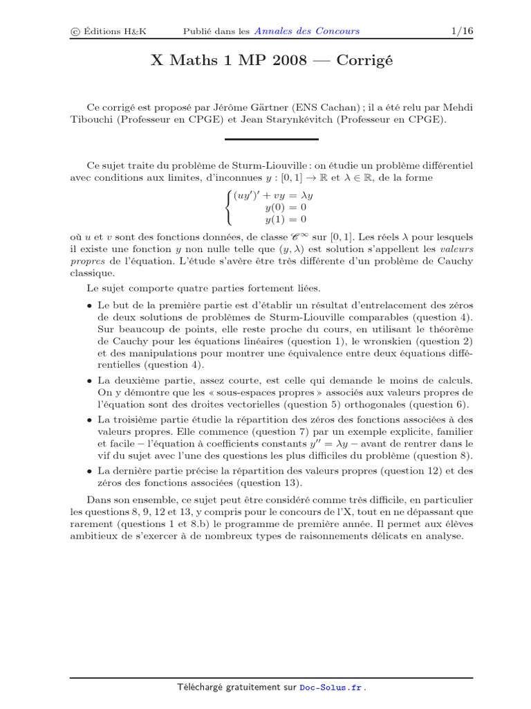 Corrigé X Maths 1 MP 2008 | PDF | Fonction monotone | Équations