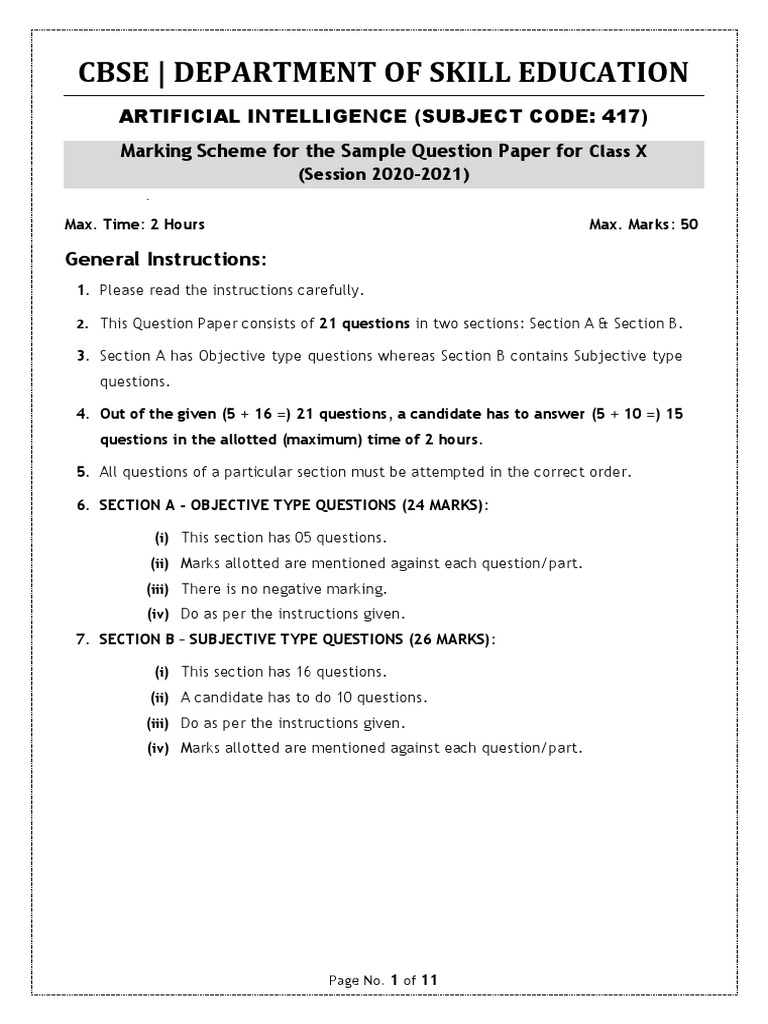 Class X AI Marking Scheme Overview | PDF | Machine Learning ...