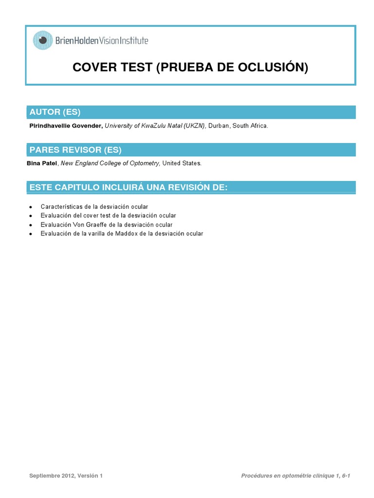 Evaluación del Cover Test en Estrabismo | PDF | Enfermedades del ojo y ...