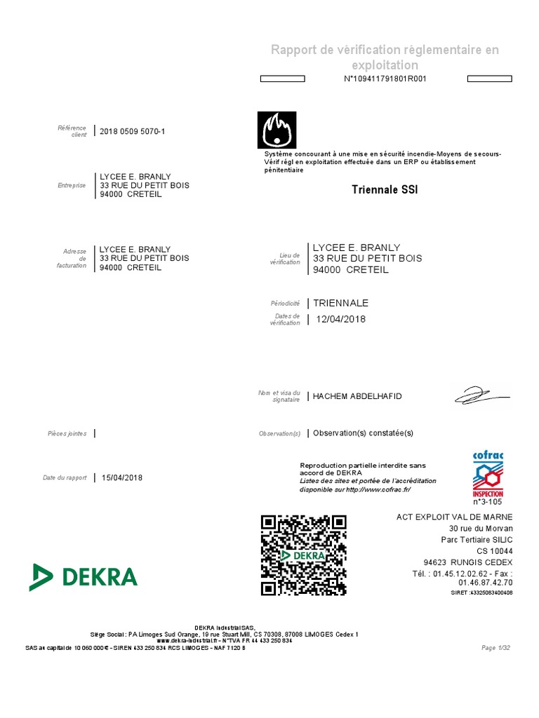 Rapport De Vérification Triennale Ssi Pdf Protection Incendie Actif 