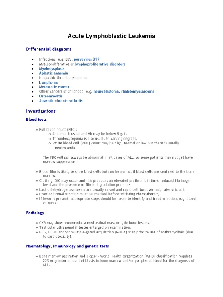 Acute Lymphoblastic Leukemia Overview | PDF | Hematopoietic Stem Cell ...