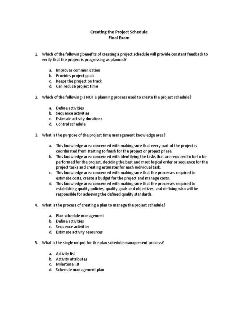 Project Schedule Creation Exam Guide | PDF | Goal | Systems Science