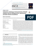 Verification of Johnson-Cook Parameters of Ferritic Stainless Steel by Drilling Proces