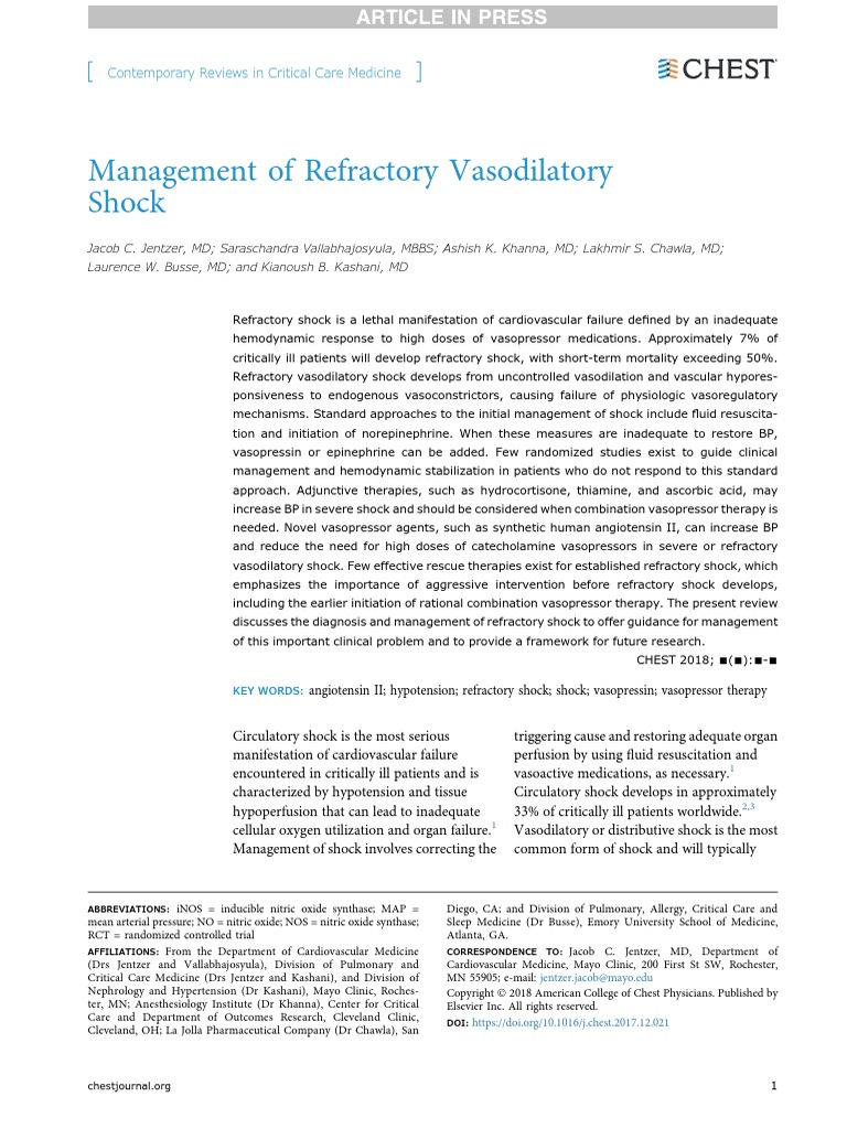 Choque Distributivo Refractario PDF Shock (Circulatory) Vasodilation