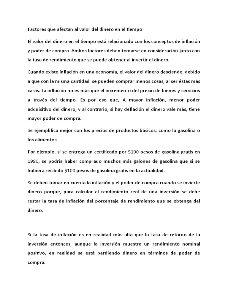 Factores que afectan el valor del dinero | PDF | Derecho