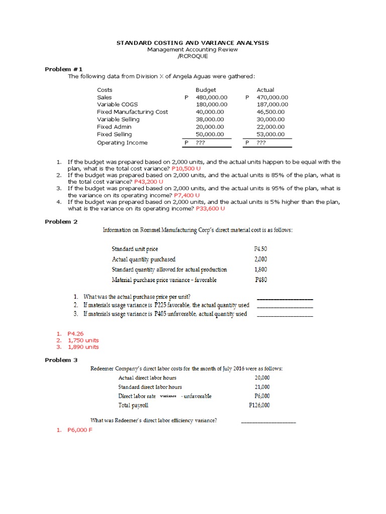 Standard Costing & Variance Analysis Guide | PDF | Inventory | Variance