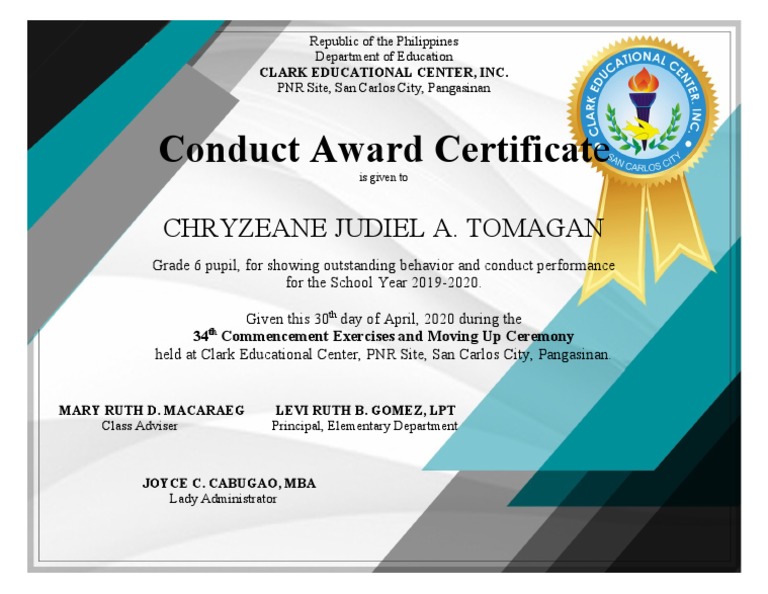 Conduct Award Certificates Template 2020