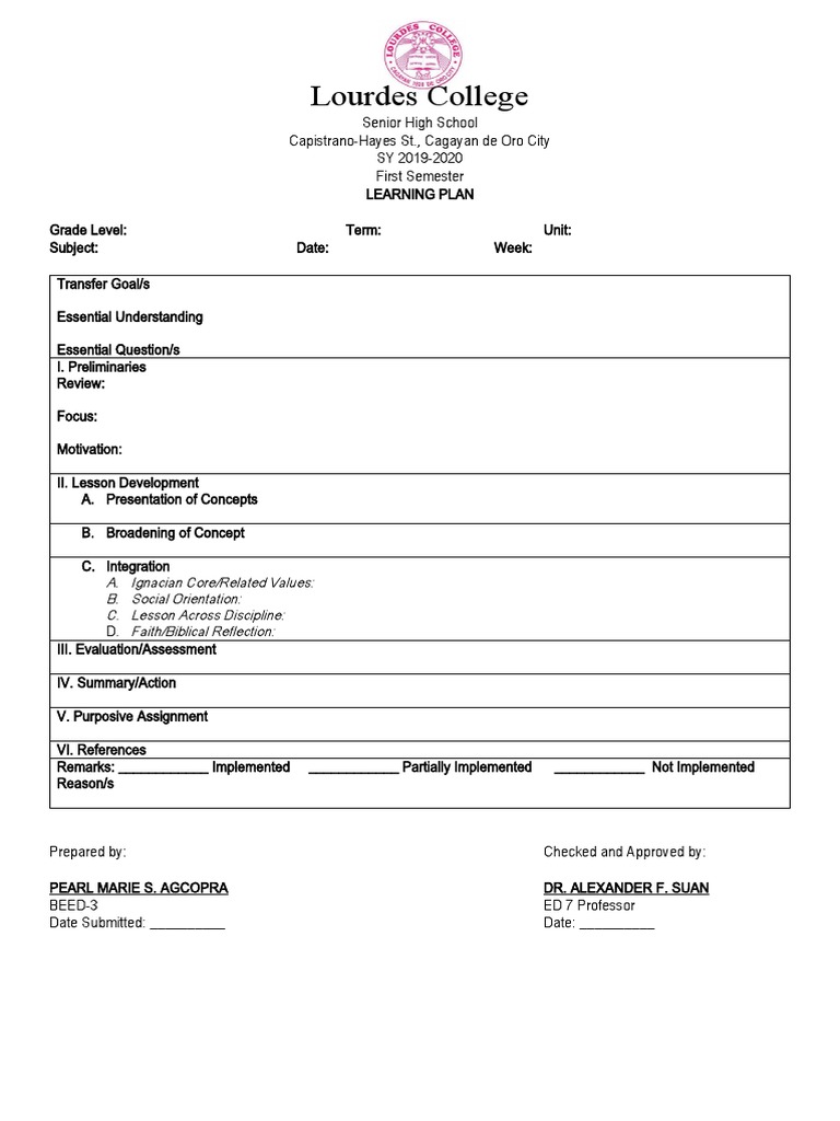Learning Plan Template for Students | PDF