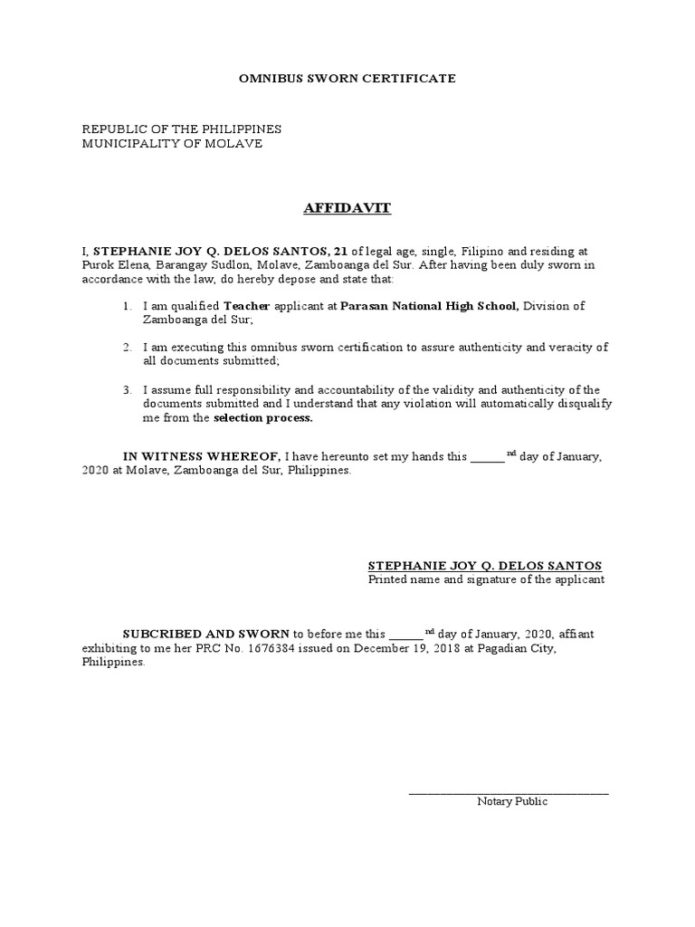 Omnibus Sworn Certificate PDF