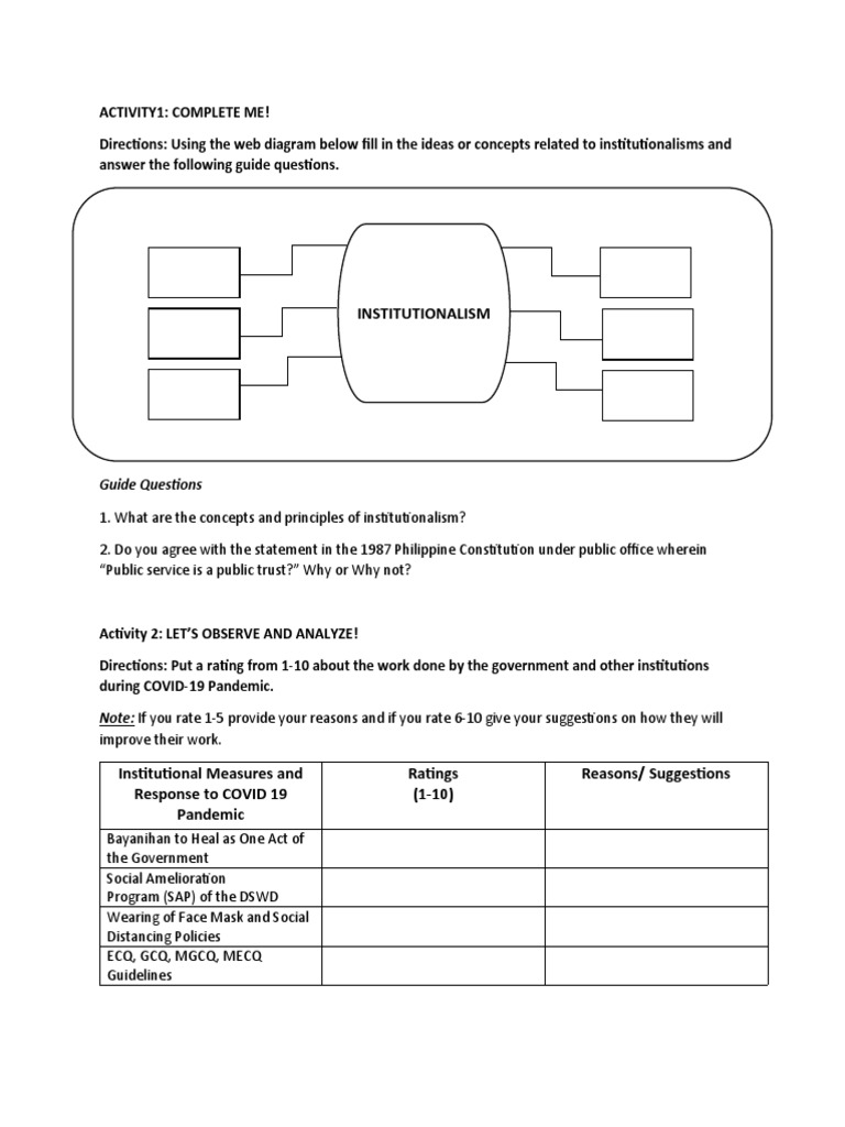 Grade 11 Institutionalism Activity Guide | PDF