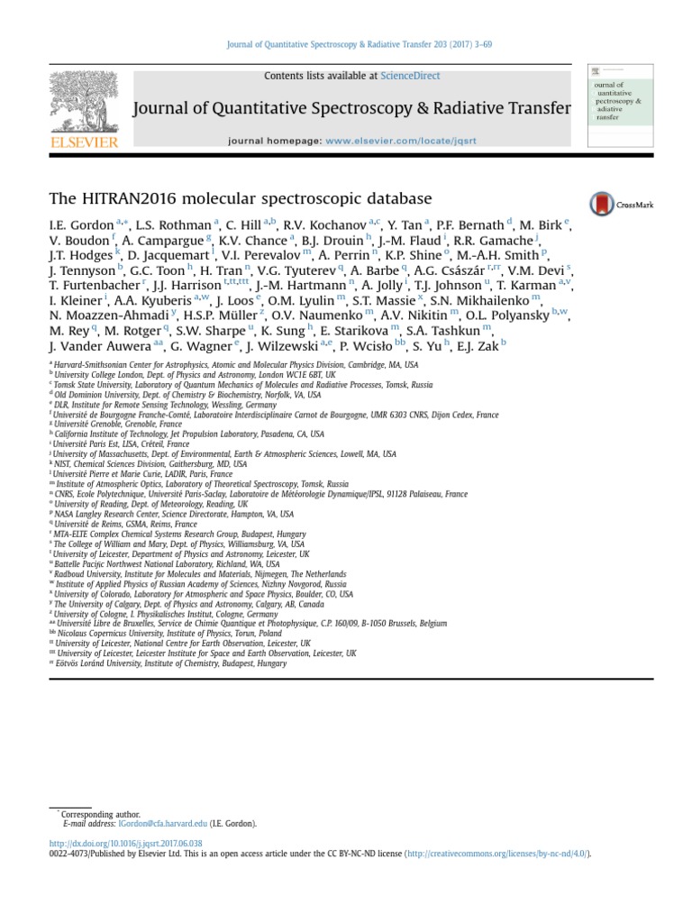 Journal of Quantitative Spectroscopy & Radiative Transfer Contents