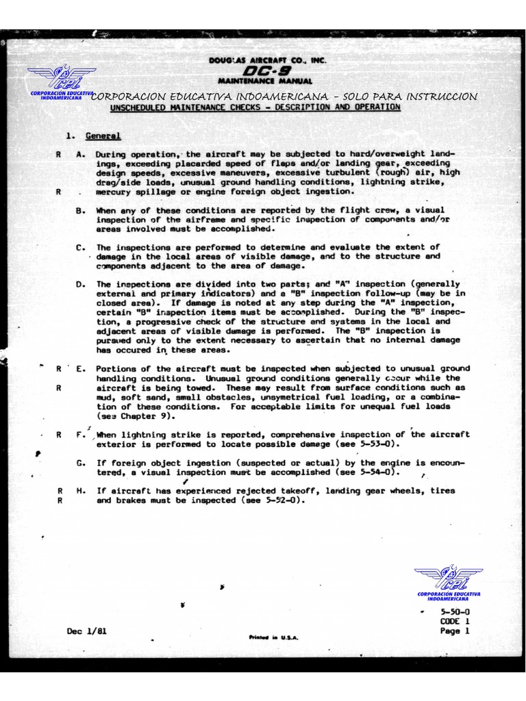 Ata 5-50-0 Unscheduled Maintenance Checks - Description and Operation ...