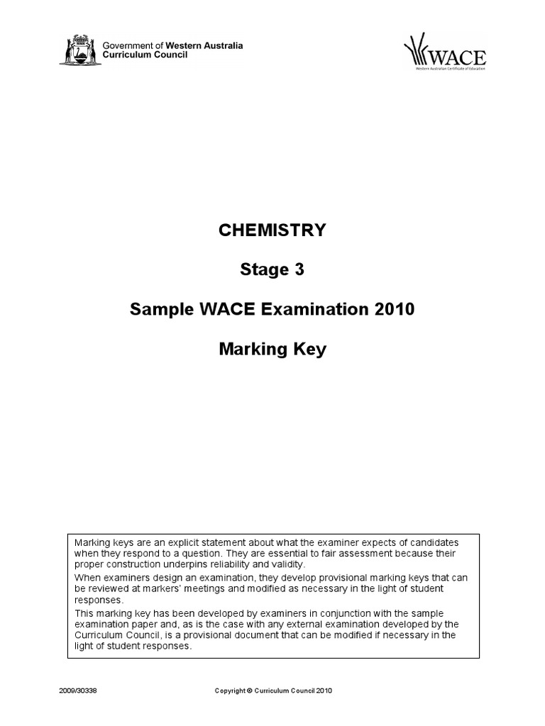 2010 Chemistry Stage 3 Sample Marking Key | PDF | Hydrogen Peroxide | Redox