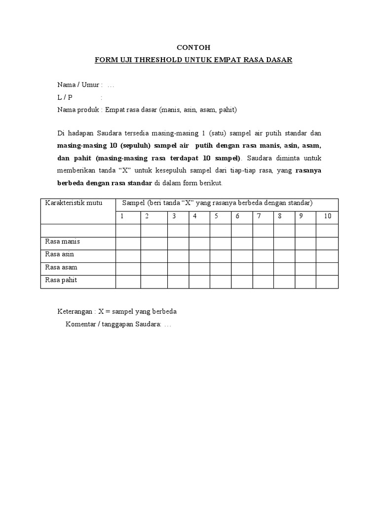 Form Uji Sensori | PDF