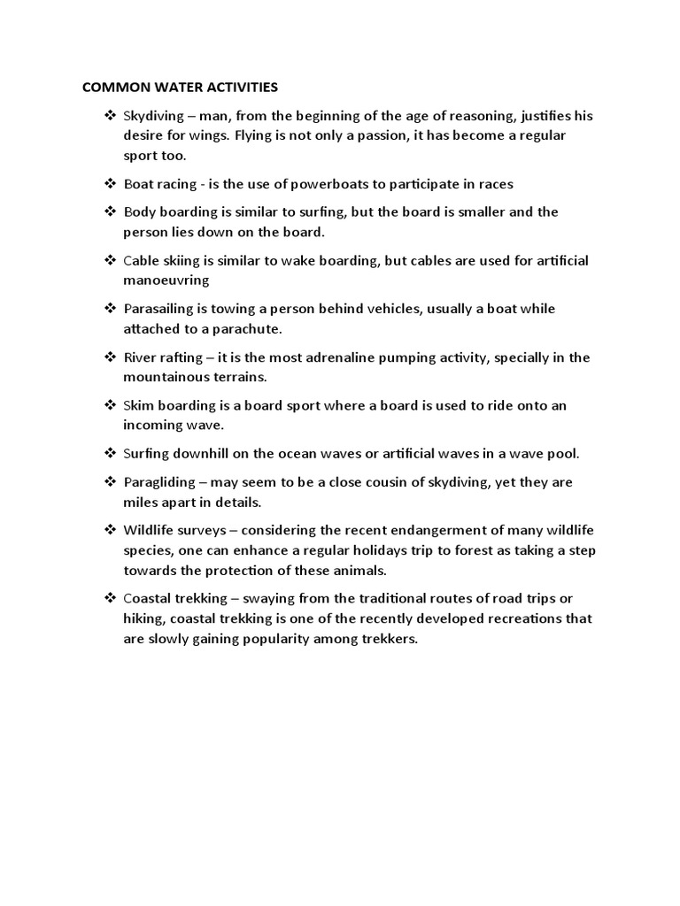Common Water Activities Lecture PDF
