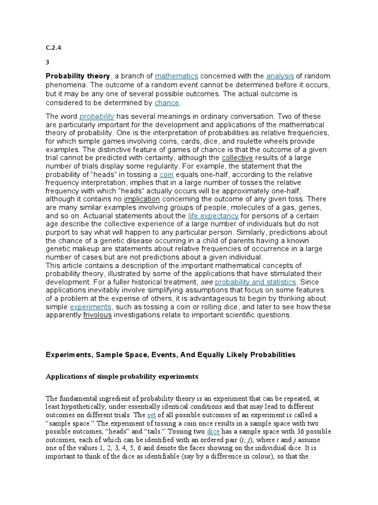 C.2.4 Q3 Probability Theory | PDF | Probability | Experiment