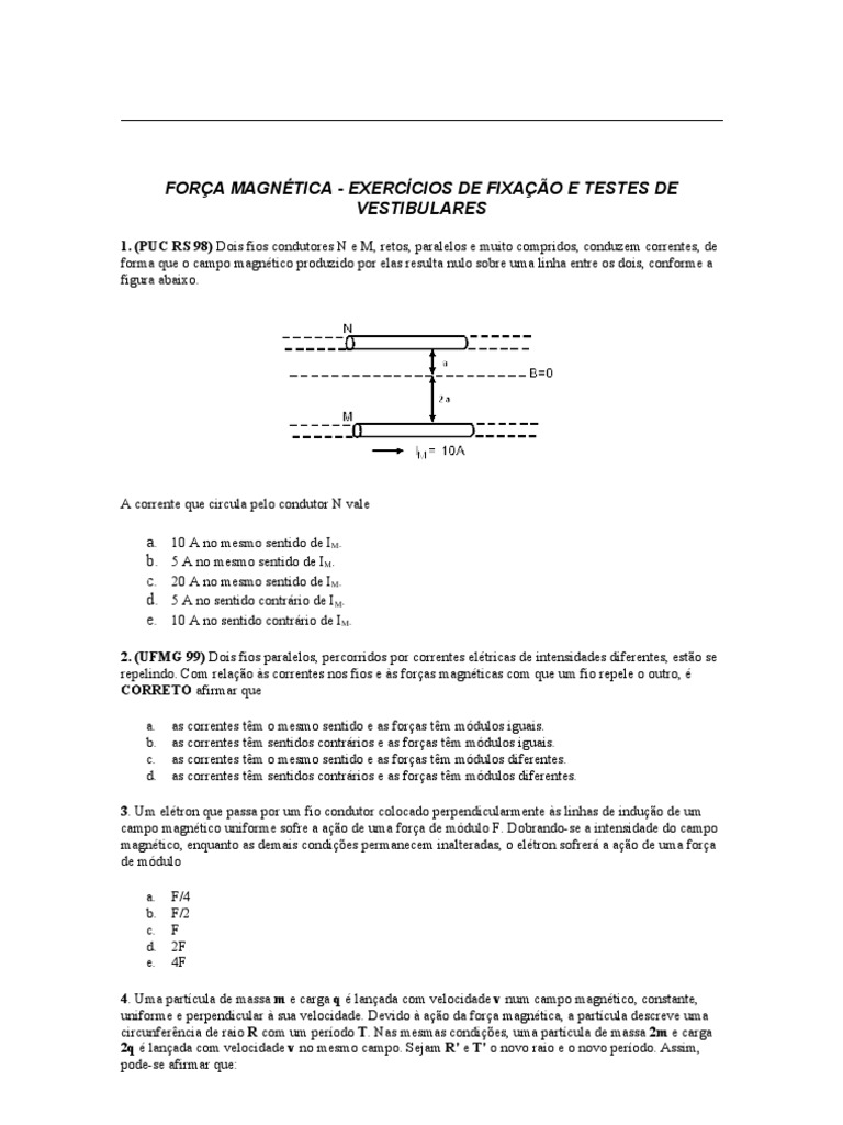 Força Magnética - Exercícios de Fixação e Testes | PDF | Carga elétrica ...