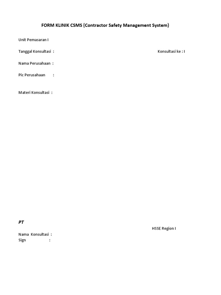 Form Klinik CSMS untuk Konsultasi K3 | PDF