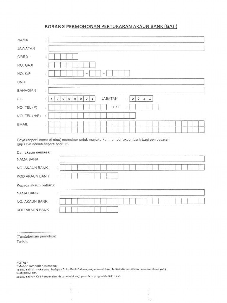 Borang Tukar Akaun | PDF