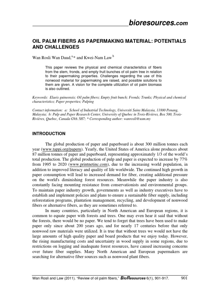 Oil Palm Fibers in Papermaking: Review | PDF | Pulp (Paper) | Palm Oil