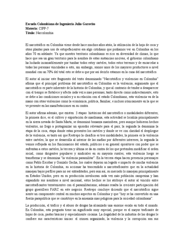 Historia del narcotráfico en Colombia | PDF | Comercio ilegal de drogas ...