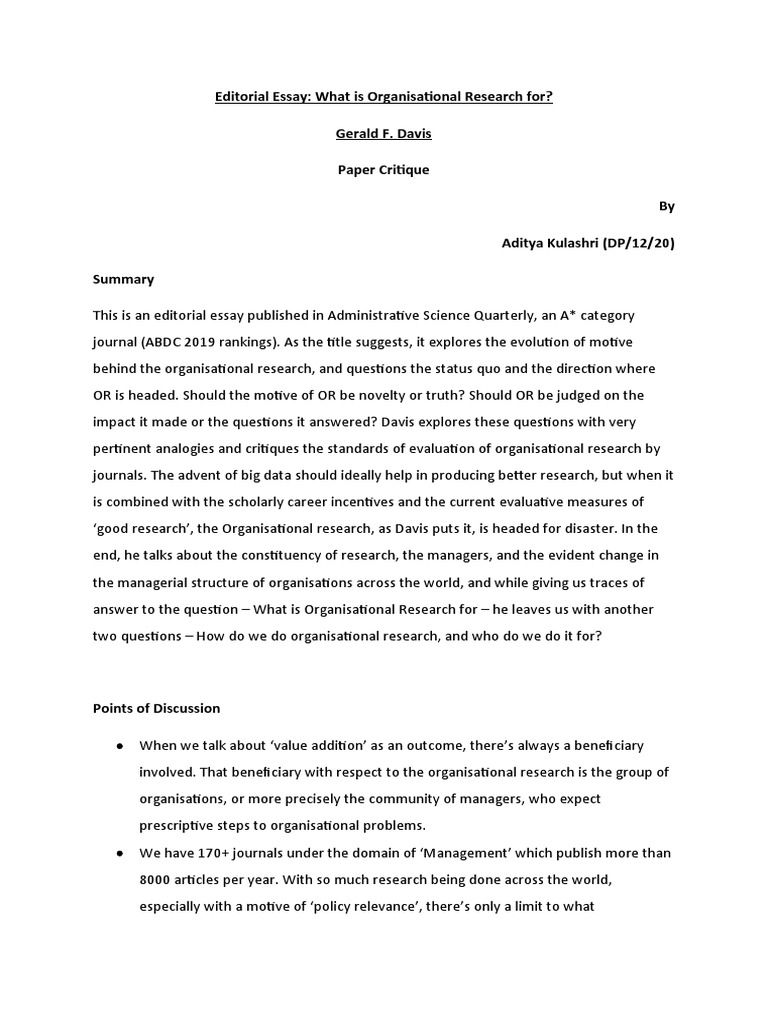 What Is Organisational Research For | PDF | Academic Publishing | Cognition