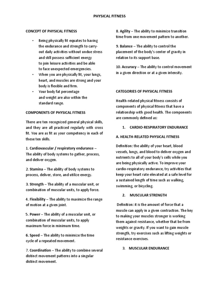 Concept of Physical Fitness | PDF | Physical Fitness | Muscle