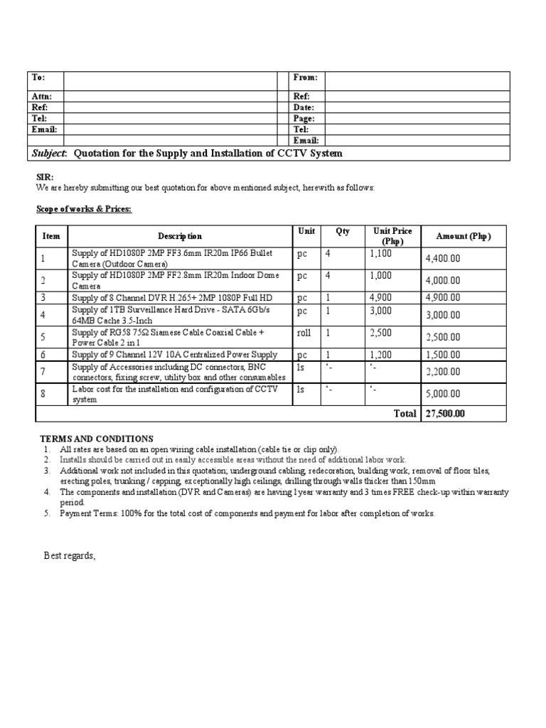 Quotation For SUpply and Installation of CCTV System PDF Cable